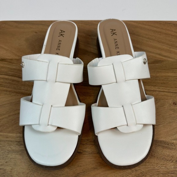 New NWOB Womens Anne Klein Babs White Leather Strappy Slides Sandals‎ Size 10 M - Picture 1 of 8